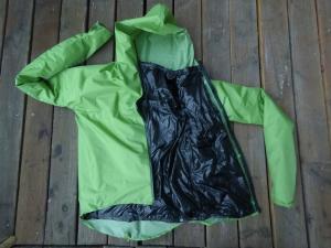 Unibody rain jacket with snap attached Climashield insulation